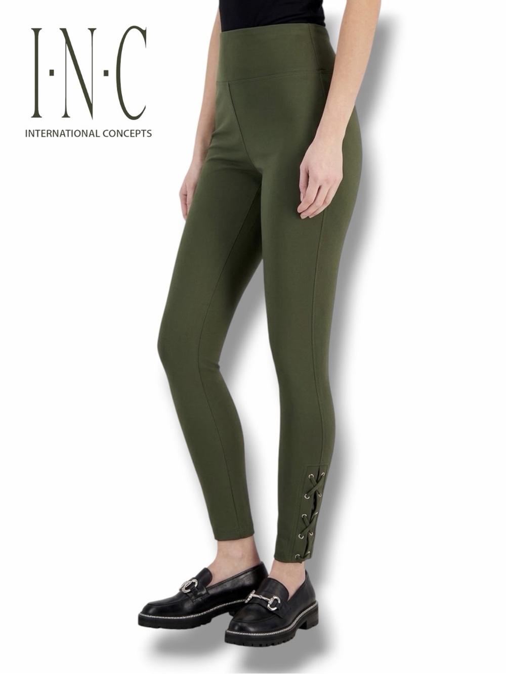 I.N.C International Concepts High-Waist Ponte Lace-Up Skinny Pants in the Size L